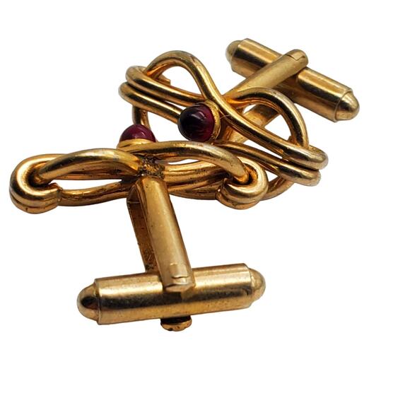 Retro Red Glass Cufflinks Love Knot Swank Correct Quality Gold Tone Link 3 Pair - Picture 8 of 9